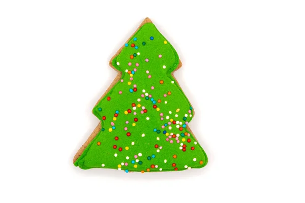 One Gingerbread Form Green Christmas Tree Isolated White Background Festive — Stock Photo, Image