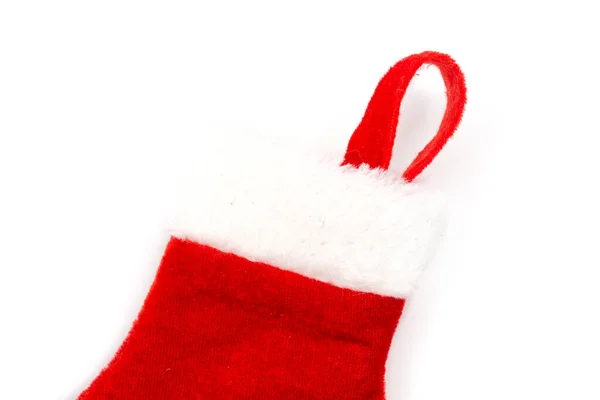 Empty Suspended Red Christmas Sock Isolated White Background Cropped Close — Stock Photo, Image