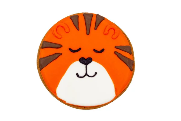 Galletas Jengibre Forma Figura Tigre Colores Con Esmalte Naranja Aislado —  Fotos de Stock