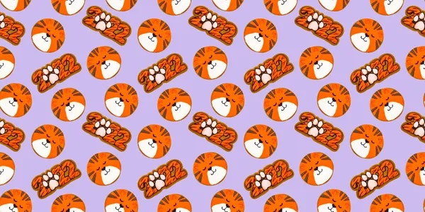 쿠키는 호랑이 보라색 배경에 주황색 호랑이 색깔의 무늬를 — 스톡 사진