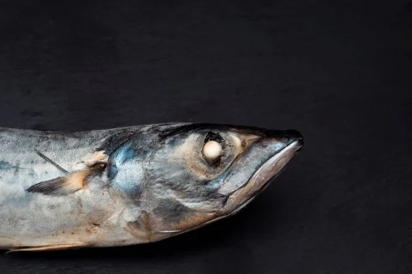 Pesce Congelato Con Una Porzione Tagliere Nero Ardesia Concetto Una — Foto Stock
