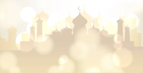Плакат Мусульманскому Религиозному Празднику Рамадан Карим Силуэт Мечети Эффект Боке — стоковый вектор