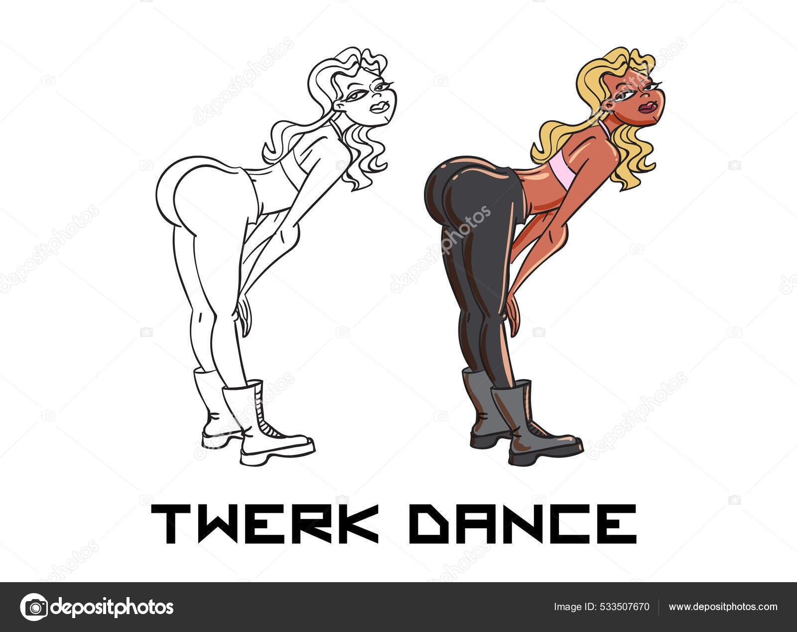 Стильный Промо Баннер Twerk Персонажем Мультяшной Женщины.