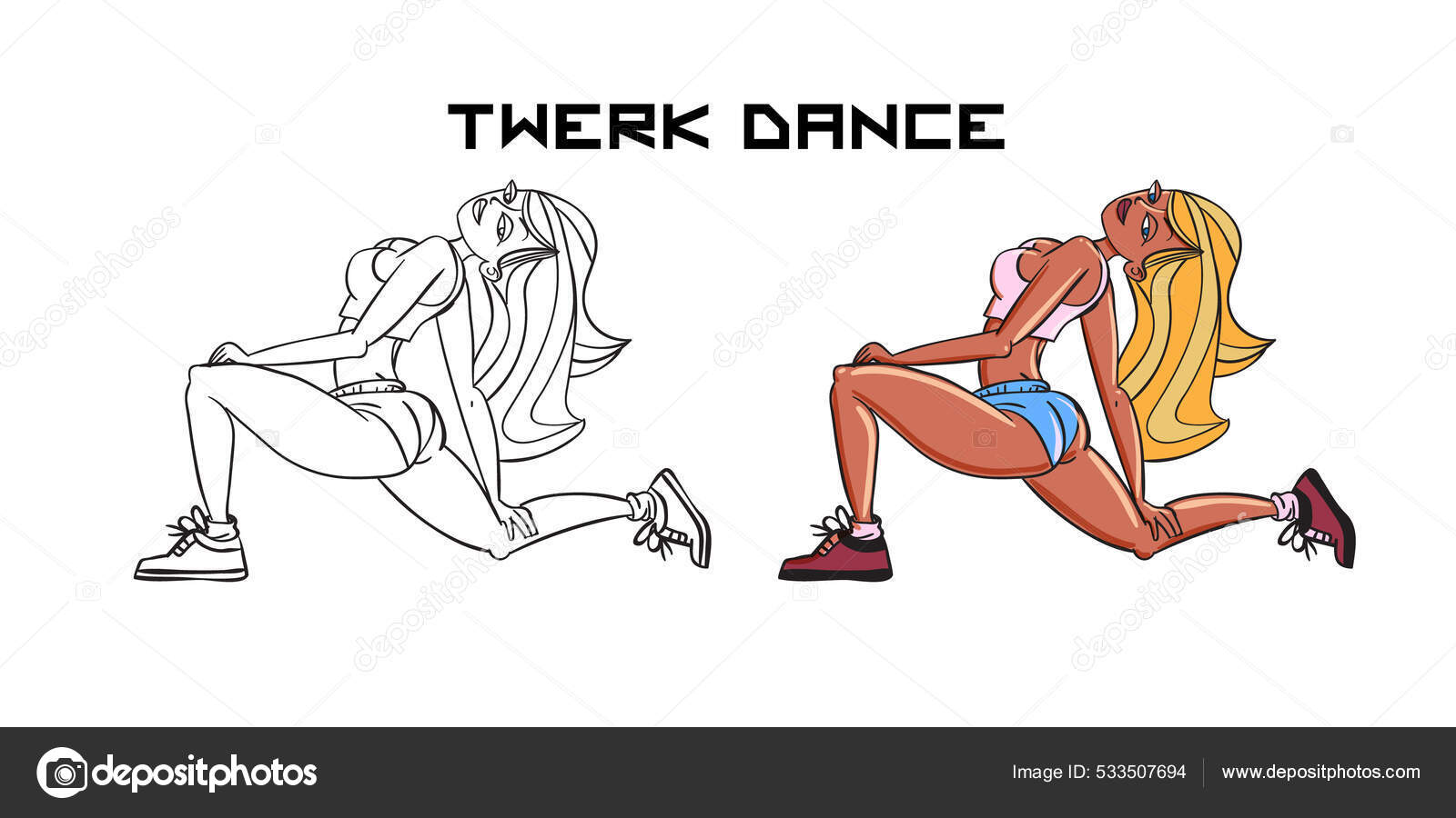Стильный Промо Баннер Twerk Персонажем Мультяшной Женщины.