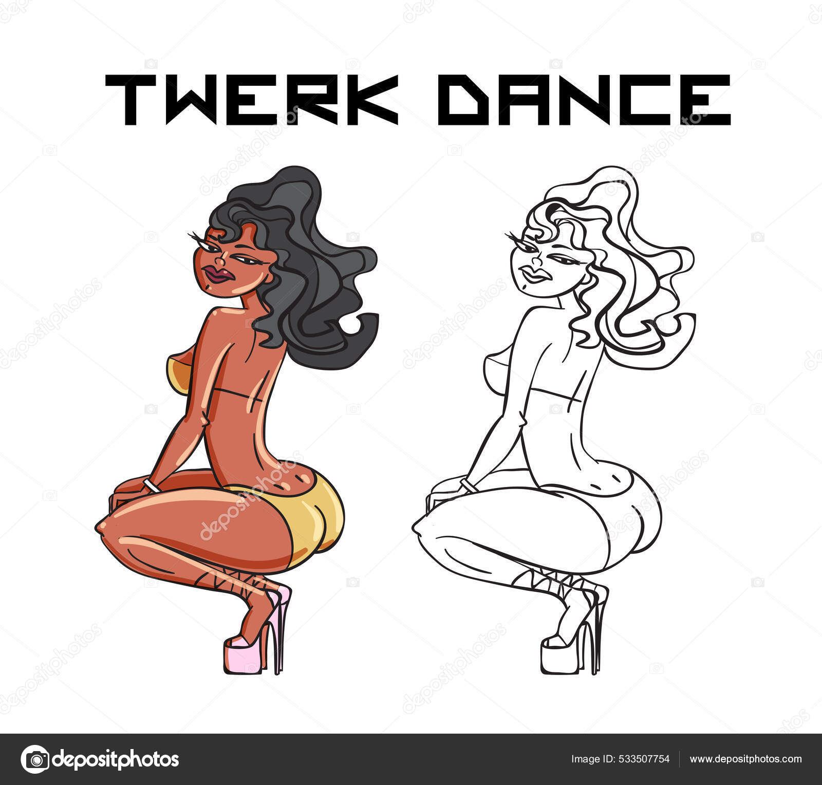 Стильный Промо Баннер Twerk Персонажем Мультяшной Женщины.