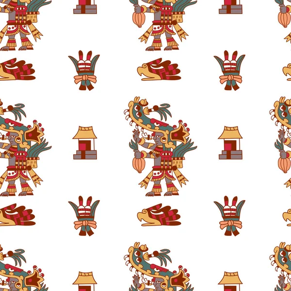 Azteekse Cacao Naadloos Patroon Ontwerp Lijnkunst Stijl Vectorillustratie — Stockvector