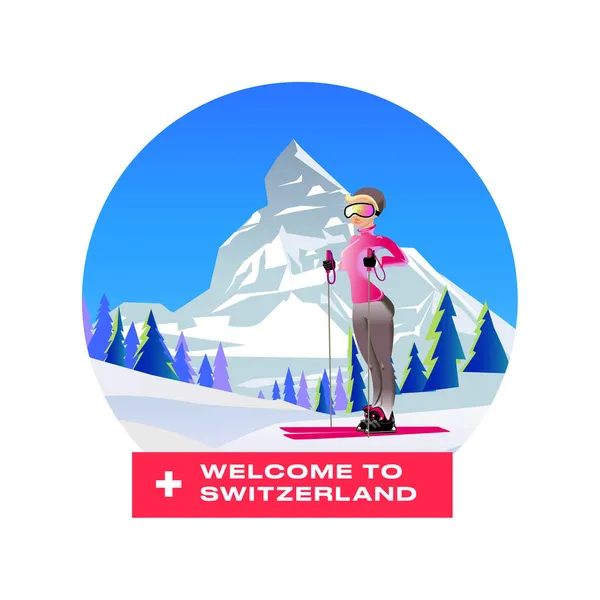 Sci Snowboard Poster Creativo Sport Invernali Personaggio Stile Cartone Animato — Vettoriale Stock