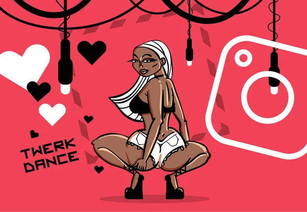 Twerk Poster Ontwerp Cartoon Stijl Meisje Affiche Voor Buit Dans — Stockvector