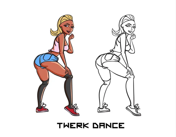 Twerk Plakatgestaltung Mädchen Cartoon Stil Plakat Für Beutetanzkurs Oder Schlacht — Stockvektor