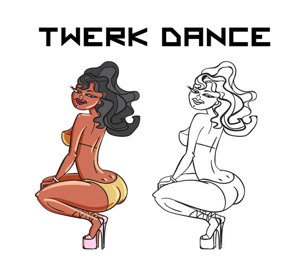 Elegante Twerk Promo Banner Com Personagem Mulher Dos Desenhos Animados — Vetor de Stock