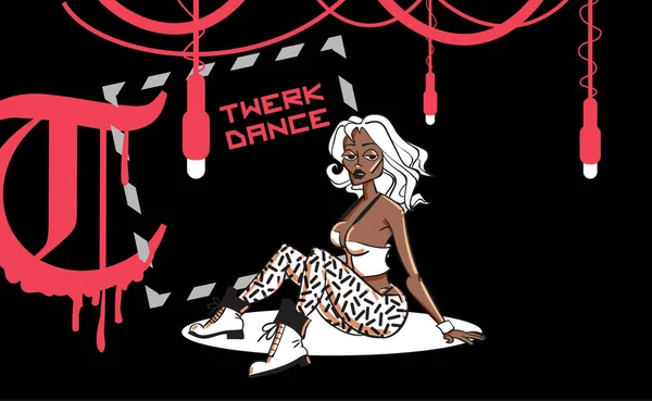 Twerk海报的设计 卡通风格的女孩 布告牌上写的是舞台舞或打斗 矢量说明 — 图库矢量图片