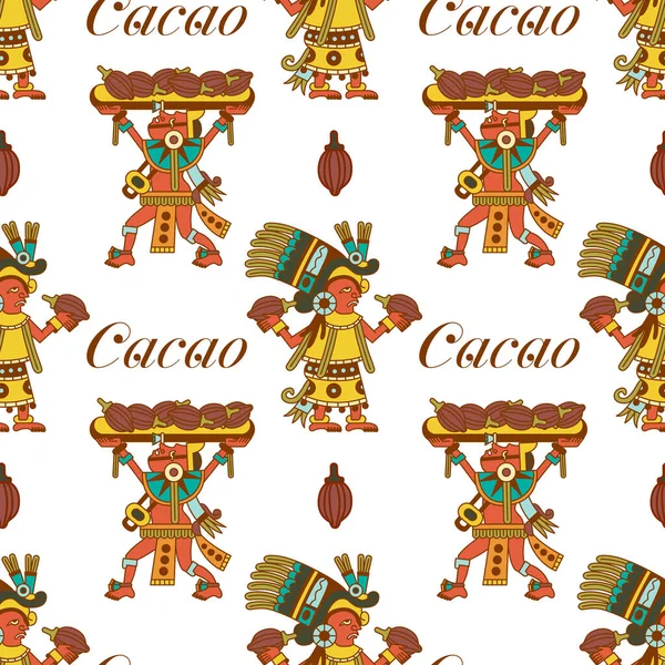 Aztécké Kakao Bezešvé Vzor Design Styl Čáry Vektorová Ilustrace — Stockový vektor