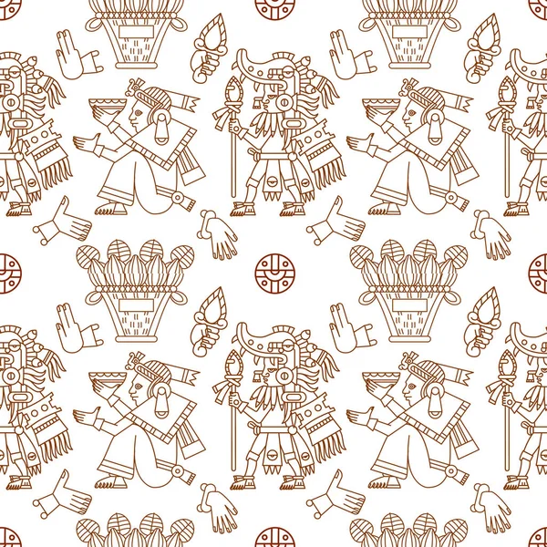 Diseño Patrones Sin Costuras Cacao Azteca Estilo Línea Arte Ilustración — Vector de stock
