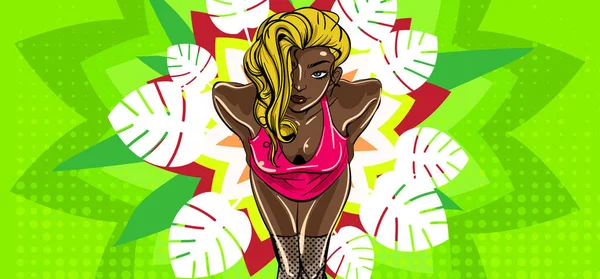 Poster Con Stile Cartone Animato Giovane Ragazza Sexy Illustrazione Vettoriale — Vettoriale Stock