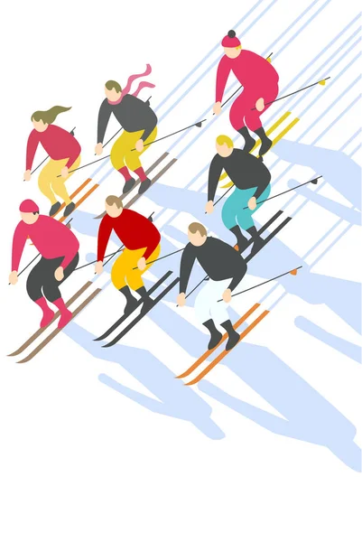 Ski Und Snowboard Wintersport Kreative Plakatgestaltung Charakter Cartoon Stil Auf — Stockvektor