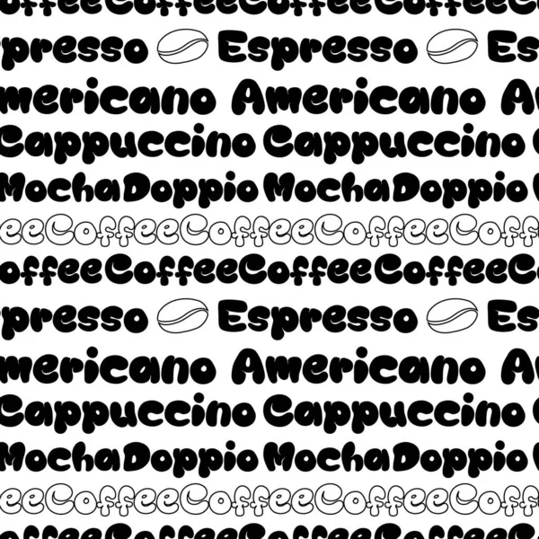 Kaffee Nahtlose Mustergestaltung Dekorieren Sie Text Braunen Farben — Stockvektor