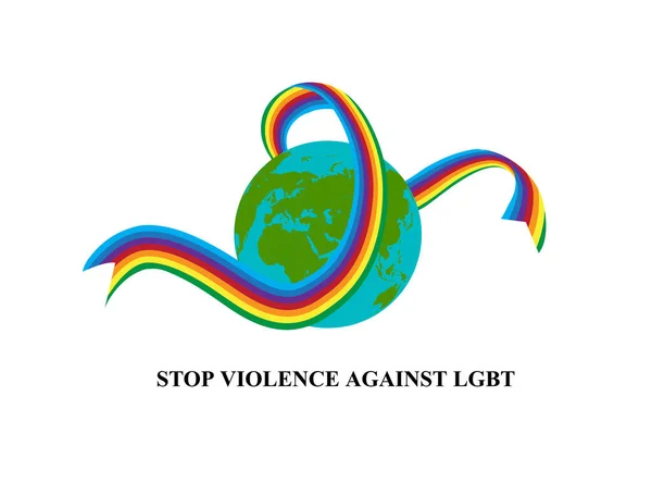 Stop Violence Lgbt Vector Icon Earth Rainbow Colored Ribbon — Stock Vector