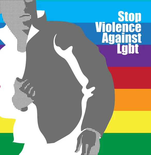 Stop Violence Lgbt Vector Poster Person Rainbow Colored Flag Background — Stock Vector