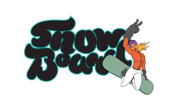 Esquí Snowboard Deportes Invierno Diseño Póster Creativo Personaje Estilo Dibujos — Vector de stock