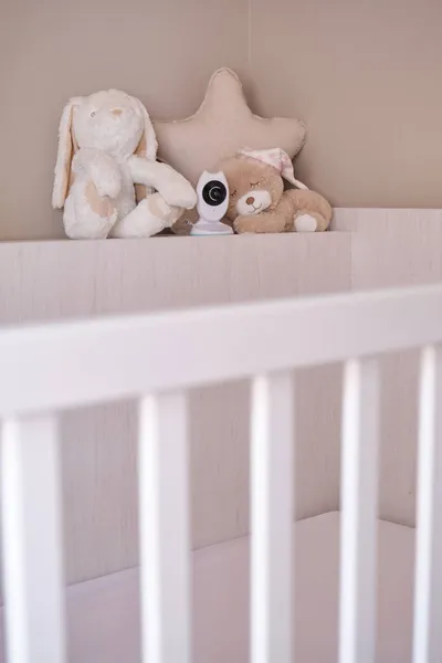 Baby Monitor Camera Stuffed Animals Toys Crib Shelf — Stock Photo, Image