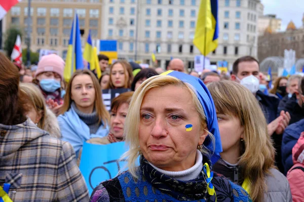 Barcellona Spagna Marzo 2022 Persone Che Manifestano Contro Guerra Ucraina — Foto Stock