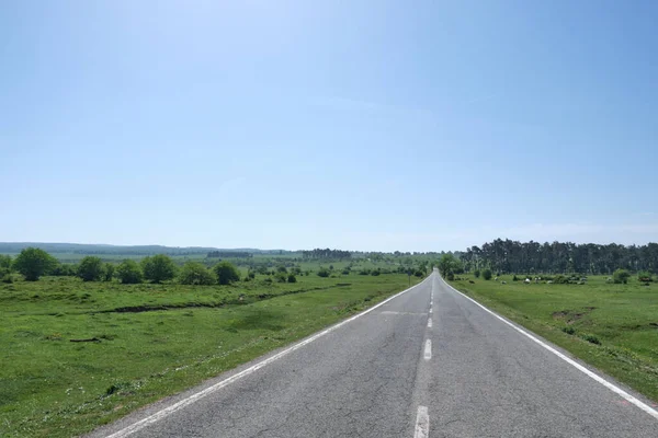 Road Middle Green Meadows Plateau Urbasa Andia Mountain Range Navarre — стоковое фото