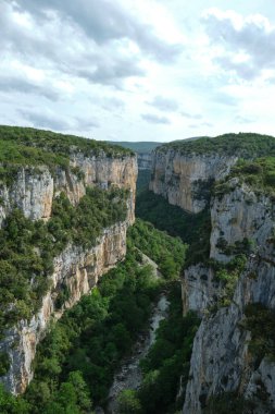 Foz de Arbayn, Salazar nehrinin kıyısında aşınmış dev bir kireçtaşı kanyonu. Navarra, İspanya.