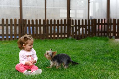 Bir kızın portresi çimenlerde uzanıyor ve oyun alanında gülüyor.