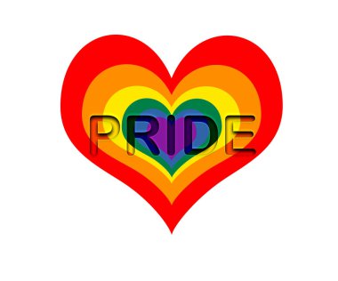 Lgtbi renginde kalp ve merkezde gurur kelimesi beyaz bir arkaplanda..