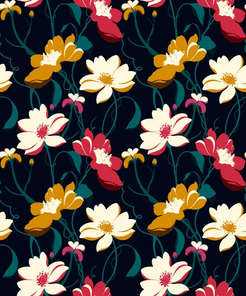 Hand draw flower pattern. Flowers background. Abstract elegance pattern.