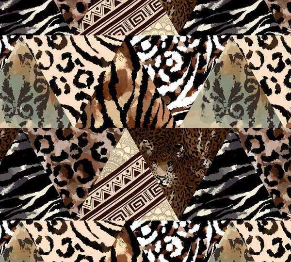 Patrón Leopardo Patchwork Diseño Patrón Sin Costura Leopardo Piel Animal —  Fotos de Stock