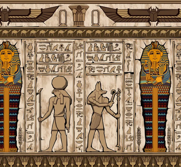 Ancient egypt background.Egyptian hieroglyph and symbolAncient culture sing and symbol.Anubis. Ra. Tutankamon