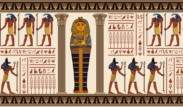 古埃及人的背景 埃及人的象形文字和符号 古文化歌唱和符号 阿努比 图坦卡蒙 — 图库照片#