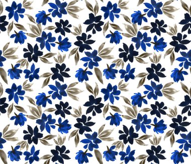 Güzel kır çiçekleri ve yaprakları olan kusursuz çiçek deseni. Tekstil tasarımı ve dekorasyonu için stil yazdırma.