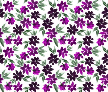 Güzel kır çiçekleri ve yaprakları olan kusursuz çiçek deseni. Tekstil tasarımı ve dekorasyonu için stil yazdırma.