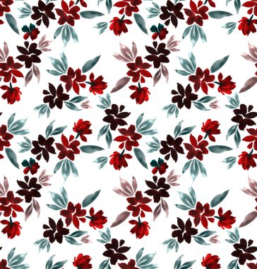 Güzel kır çiçekleri ve yaprakları olan kusursuz çiçek deseni. Tekstil tasarımı ve dekorasyonu için stil yazdırma.