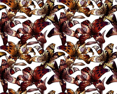 Güzel kır çiçekleri ve yaprakları olan kusursuz çiçek deseni. Tekstil tasarımı ve dekorasyonu için stil yazdırma.