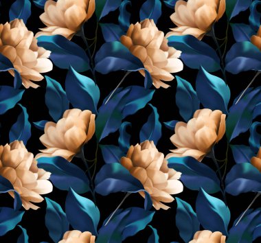 Güzel kır çiçekleri ve yaprakları olan kusursuz çiçek deseni. Tekstil tasarımı ve dekorasyonu için stil yazdırma.