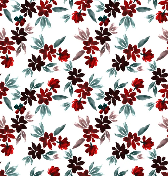 Varrat Nélküli Virág Minta Gyönyörű Vadvirágok Lombozat Stílusos Nyomat Textiltervezéshez — Stock Fotó