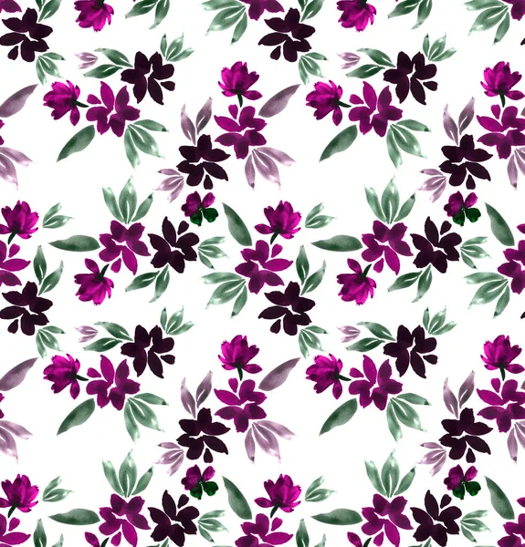 Seamless Flower Pattern Beautiful Wildflowers Foliage Stylish Print Textile Design — Stock Fotó