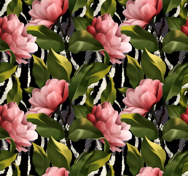 Seamless Flower Pattern Beautiful Wildflowers Foliage Stylish Print Textile Design Fotos de stock libres de derechos