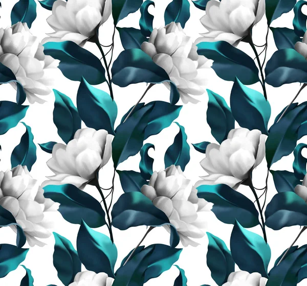 Seamless Flower Pattern Beautiful Wildflowers Foliage Stylish Print Textile Design Imagen de stock