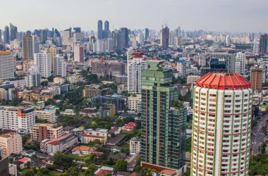 Şehir manzarası, şehir merkezi ve Tayland 'ın güneydoğu Asya kentindeki Bangkok Metropolis gökdeleni