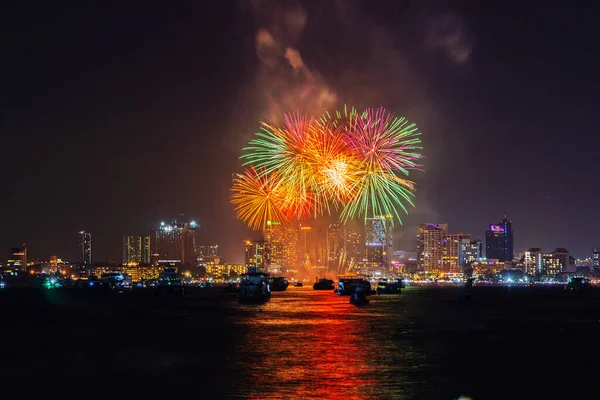 Fantastic Colorful Fireworks Display Night Sky City Festival — Stock Photo, Image