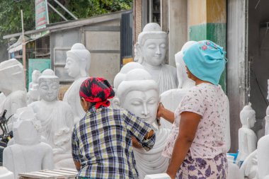 Stonemason working in Mandalay Myanmar Burma Southeast Asia