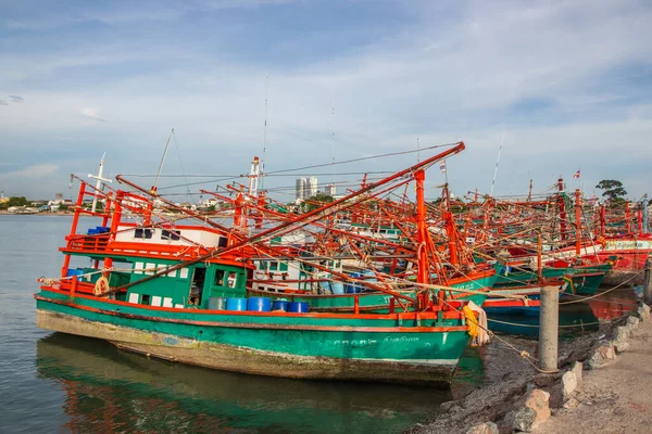 Thai Fishing Boats Pier Wharf Thailand Southeast Asia — Fotografia de Stock