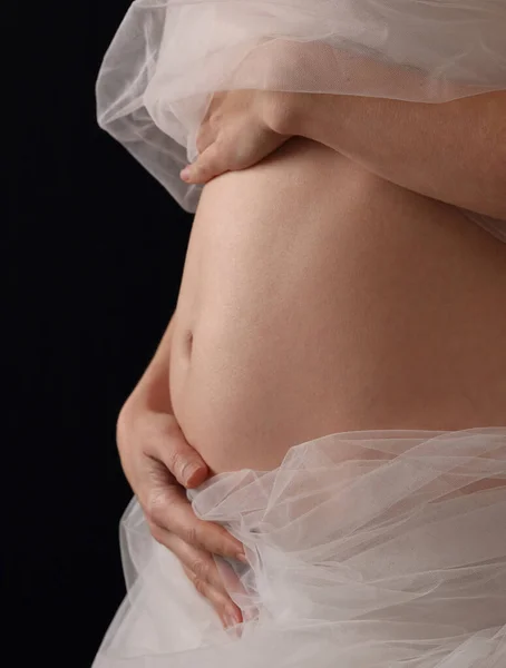 Концепция Ранней Беременности Беременная Женщина Держит Руки Животе — стоковое фото