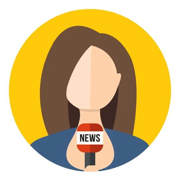 Female Journalist Mic Girl Newsreader Avatar Icon Woman Reporter Flat — Stock Vector