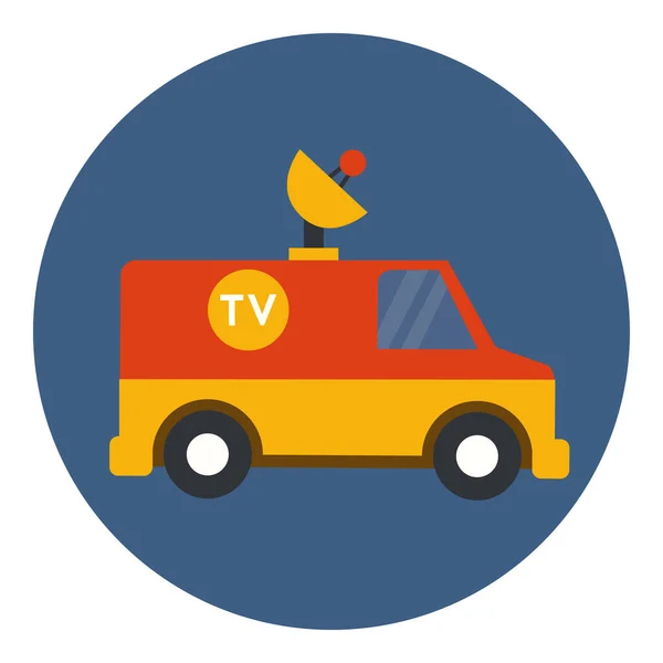 Fernsehauto Ikone Kleinbus Mit Satellit Fernsehnachrichten Zentraler Fernsehwagen Flaches Symbol — Stockvektor