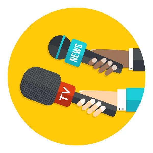 Paparazzi Icon Hands Holding Microphones Press Take Interview Live News — Stock Vector